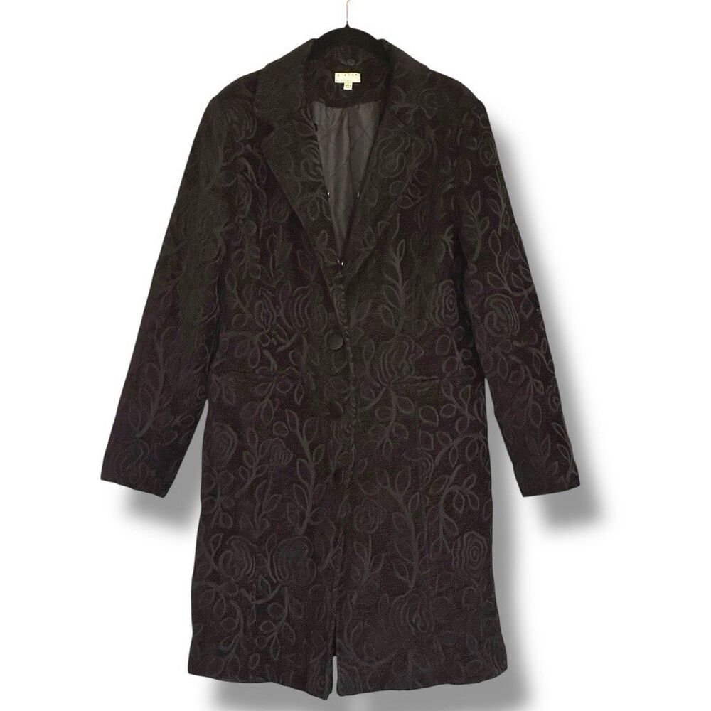 Giacca Gallery Vintage Women’s Black Textured Flower Coat Large